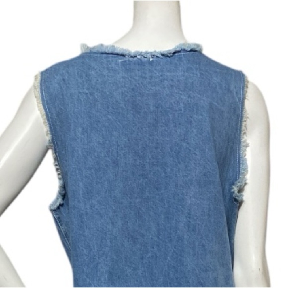 Anthropologie Dor Dor Couture Denim Dress Floral Applique Fray Sleeveless XLarge - Picture 14 of 16